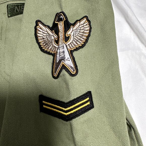 Hard Rock Ibiza Stones Denim Military Crop Jacket Graffiti Patches Womens Medium - Picture 10 of 14